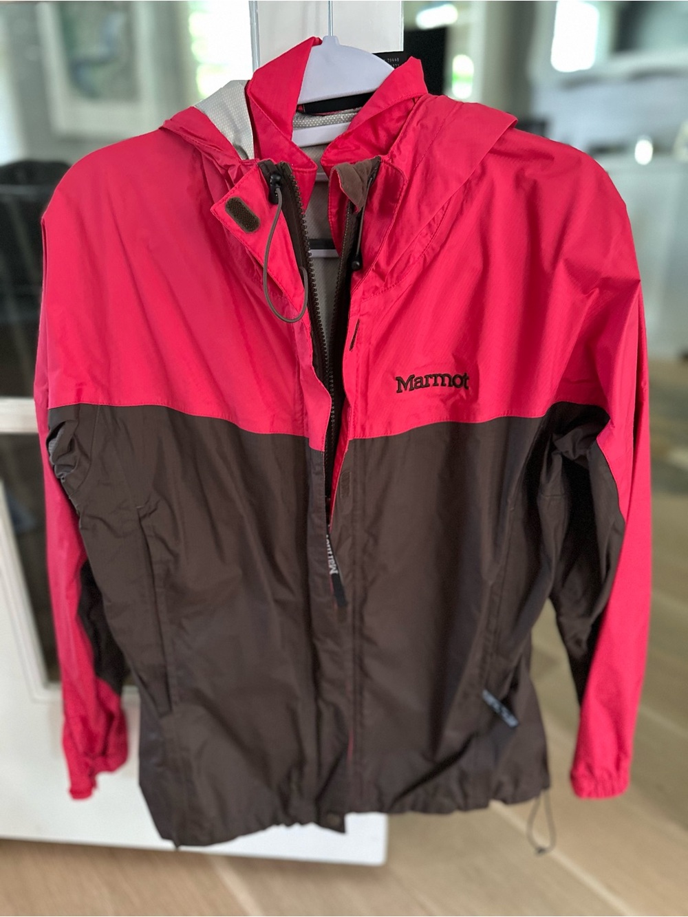 Marmot Hot Pink and Dark Brown Hooded Shell Jacket